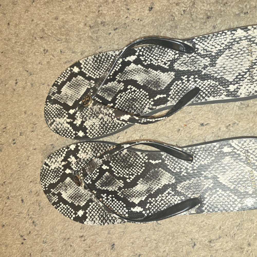 Tory Burch Black and White Reptile Sandals